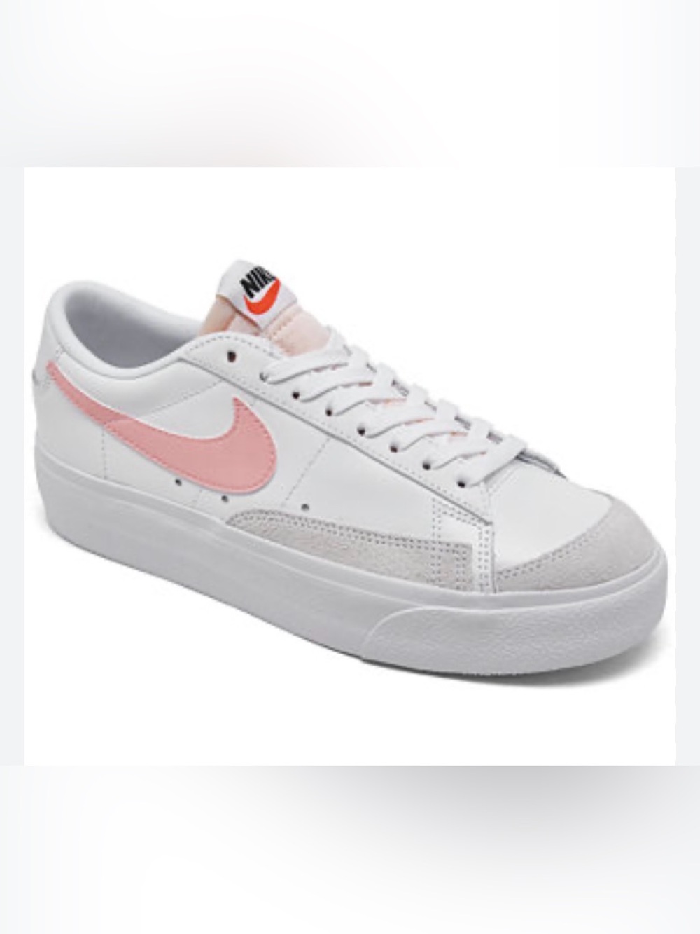 Nike Women's Blazer Low Platform Low-Top Sneaker in White with Pink Swoosh - 6.5
